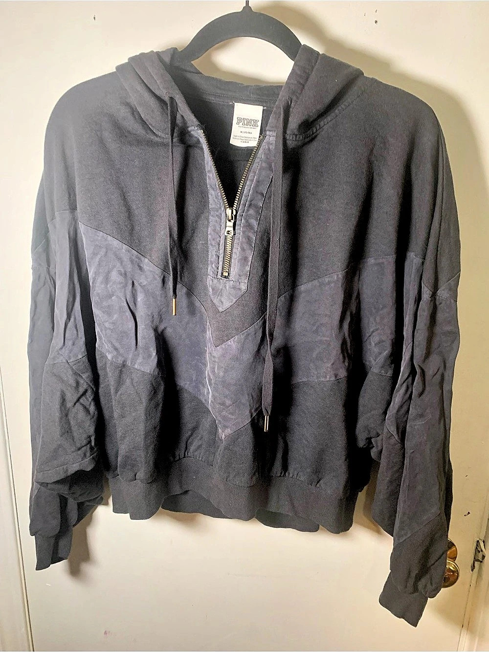 PINK Color Block Hooded Jacket in Black
